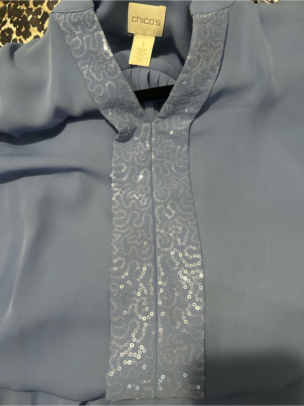 Chico's Soft Blue Pleated-Back Blouse - Picture 4 of 5